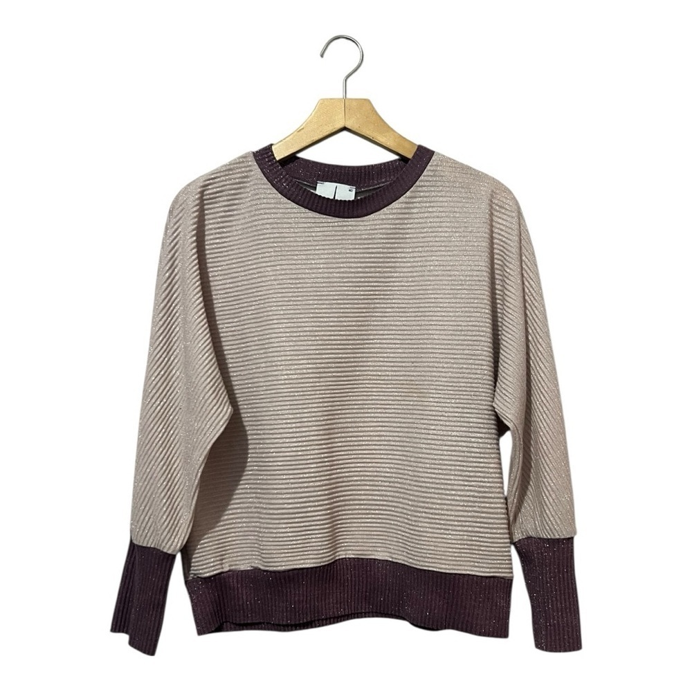 Gallery Women’s TwoTone Ribbed Knit Sweater Contrast Trim Size 40 Sparkle US 10